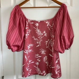 Marc New York Pink Floral Balloon Sleeve Top XL Womens
